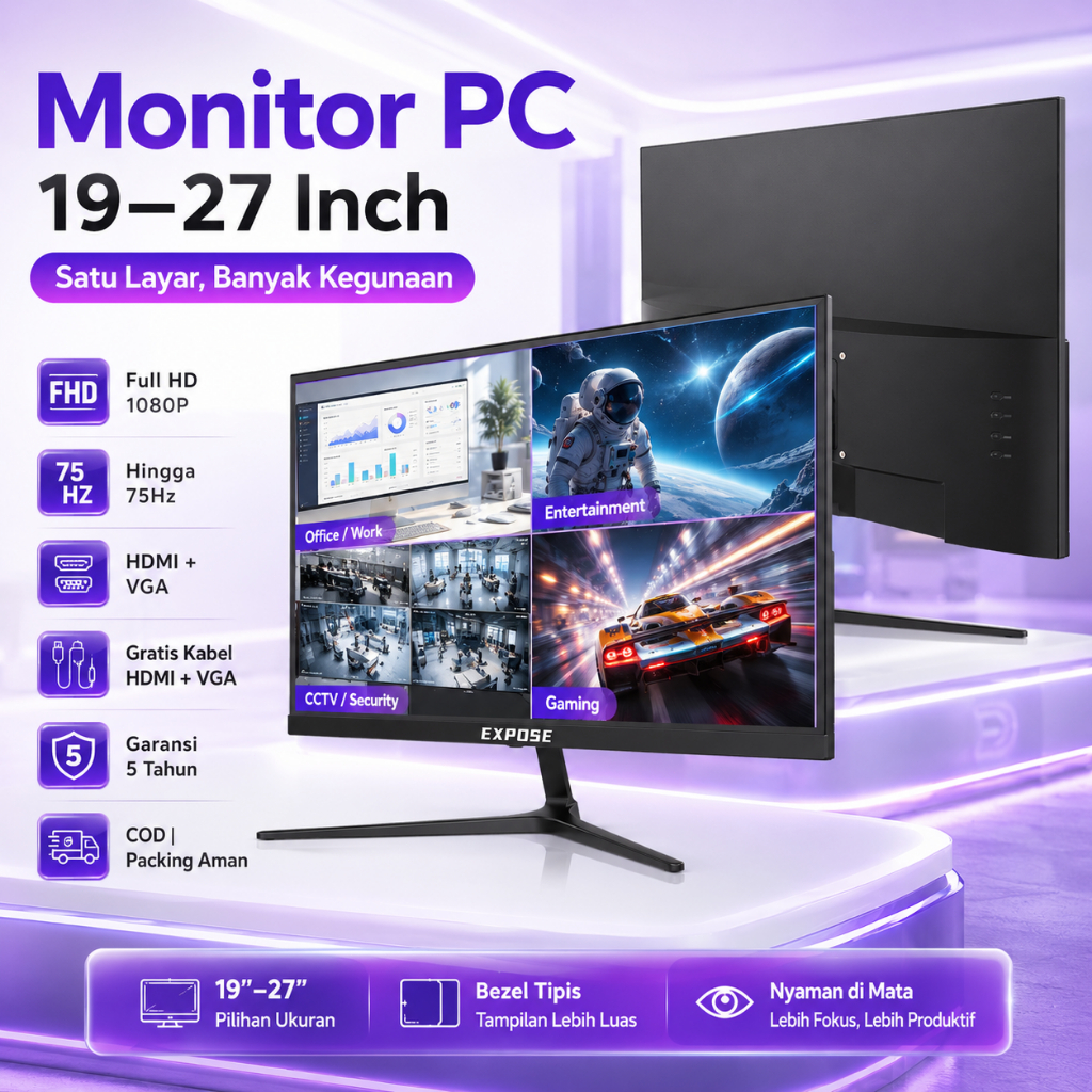 Jual Monitor PC 19/22/24/27 Inch Gaming IPS HDMI VGA Monitor/CCTV ...