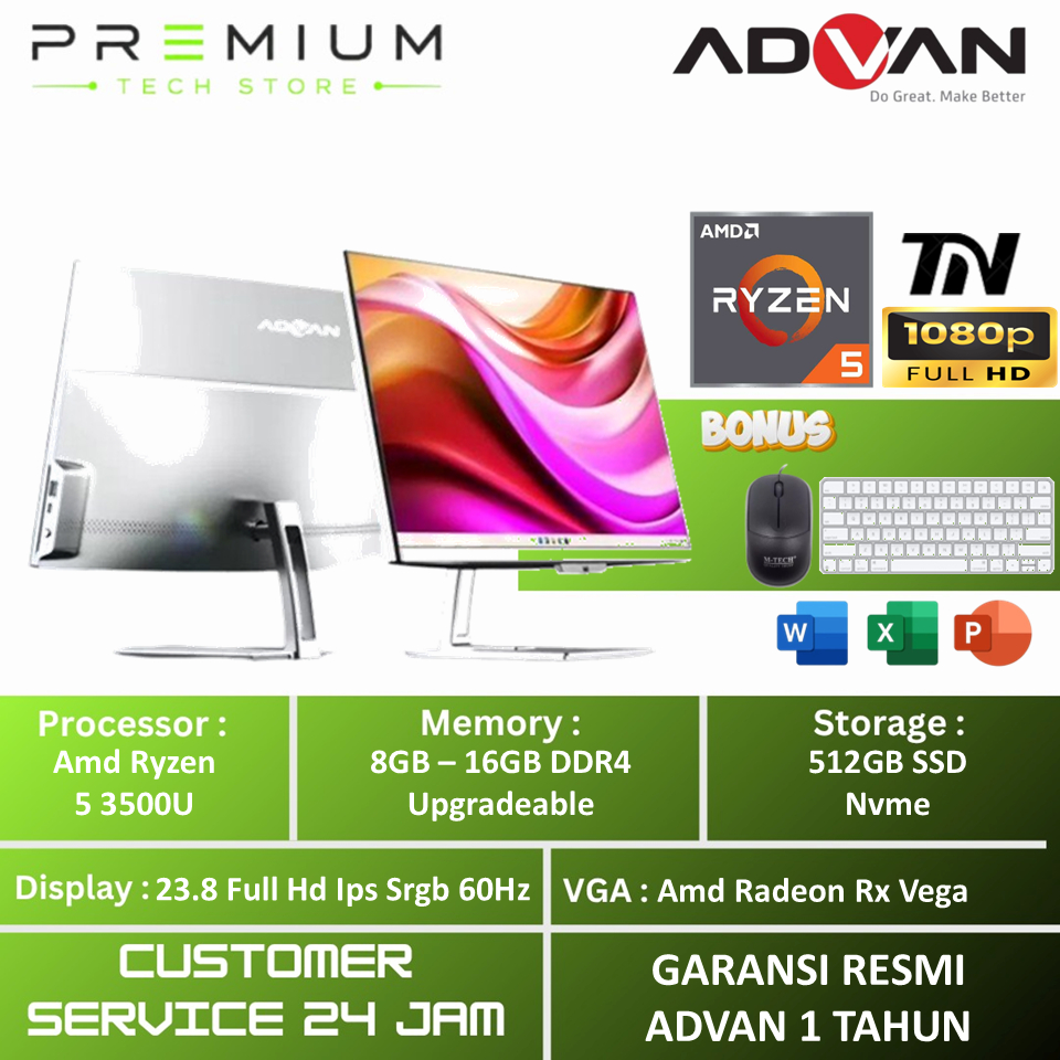 Jual PC ADVAN ALL IN ONE AMD Ryzen 5 3500U 16GB 512GB SSD 24 inch FHD ...