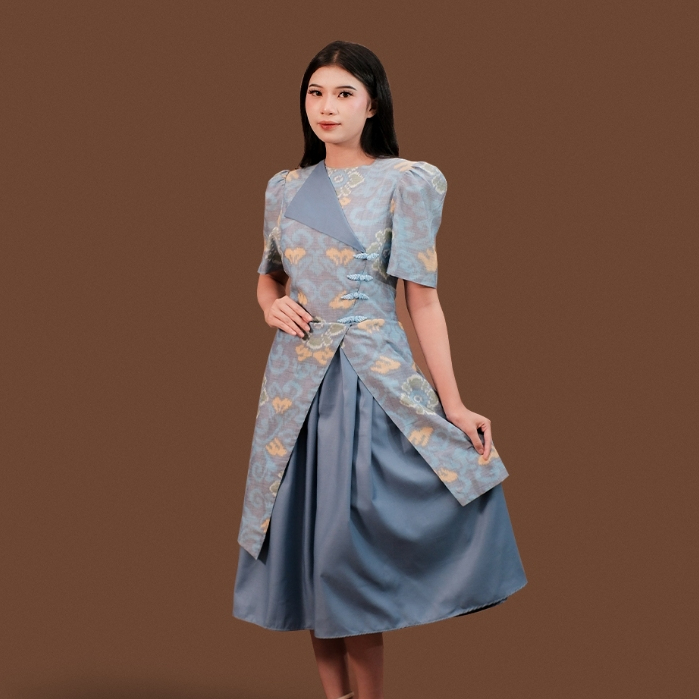 ALAIR | Arunika Dress Tenun Wanita - Blue Floral