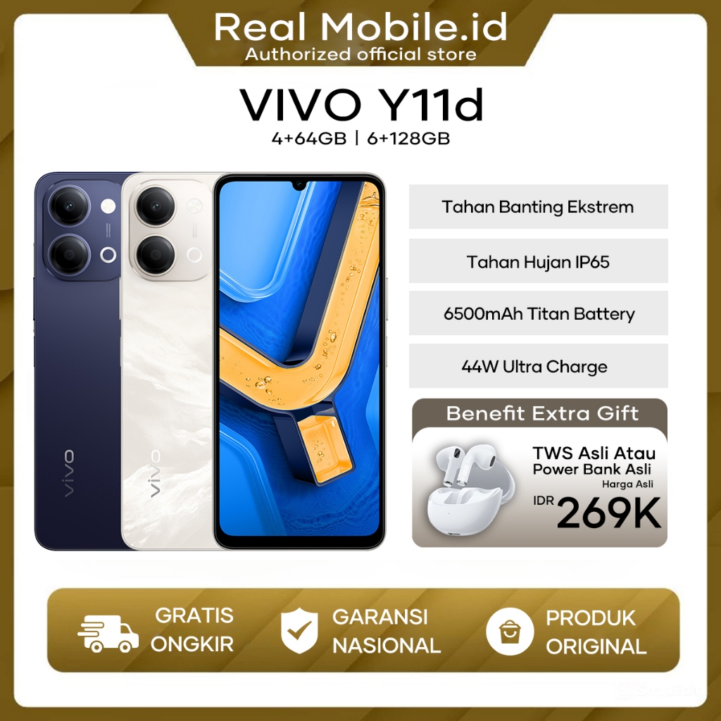 [NEW LAUNCH] Vivo Y11d 6/128 4/128 4/64 6500mAh 44W Hp Vivo Terbaru 2026, Garansi Resmi Indonesia