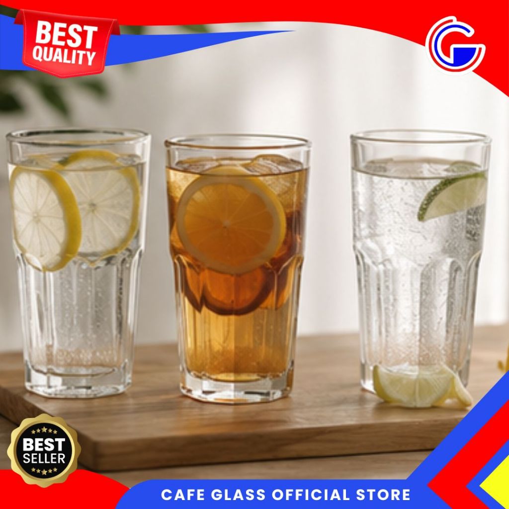 Gelas Kaca Cafe Set 12 Pcs  - Gelas Kaca Kedaung 300Ml/450Ml/500Ml - Gelas Ice Coffee Latte Jus Soda Premium