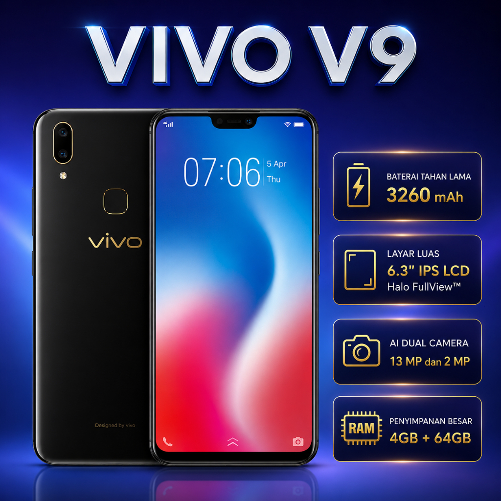 Handphone vivo V9.asli Ori Smartphone RAM 4GB+64GB LCD 6.3'FULLSET