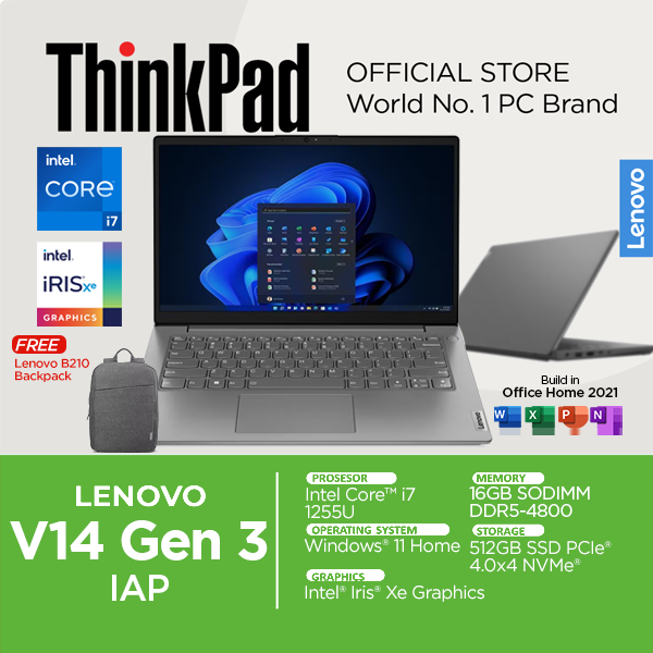 Lenovo V14 G3 Intel Core i7 1255U 16GB 512SSD Windows 11 Office 14 inch FHD Gen 3 K3ID