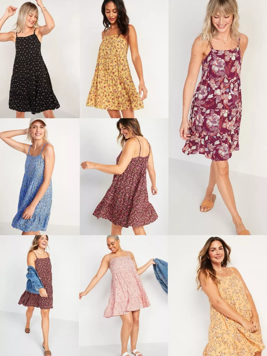 Mini Cami Dress Wanita OLN Printed Sleeveless Tiered Swing Dress - 2459