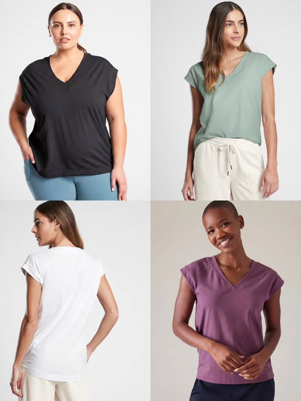 Kaos Kasual Wanita Leher V-Neck ATH Cap-Sleeve Tee - 2461