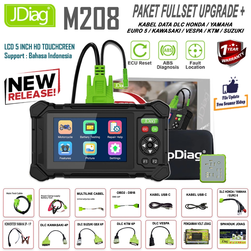 Jual JDiag M208 Scanner Motor Layar Sentuh 5 inch Touchscreen Function ...