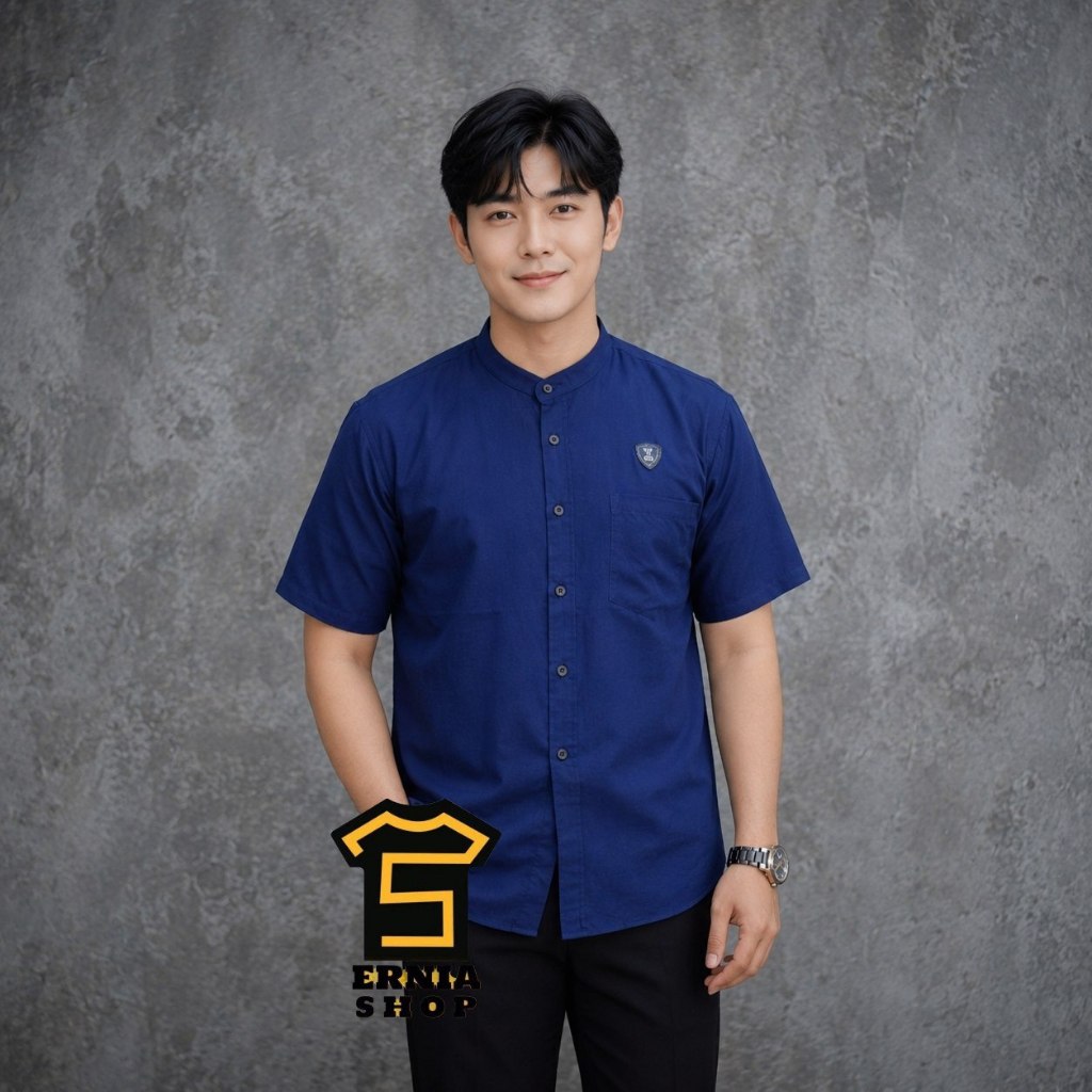 BAJU KOKO POLOS FULL KANCING LENGAN PENDEK