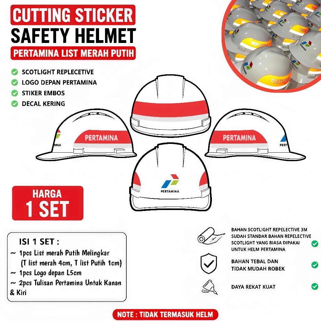 Jual Custom Stiker safety helmet Pertamina k3 - Stiker List Merah Putih ...