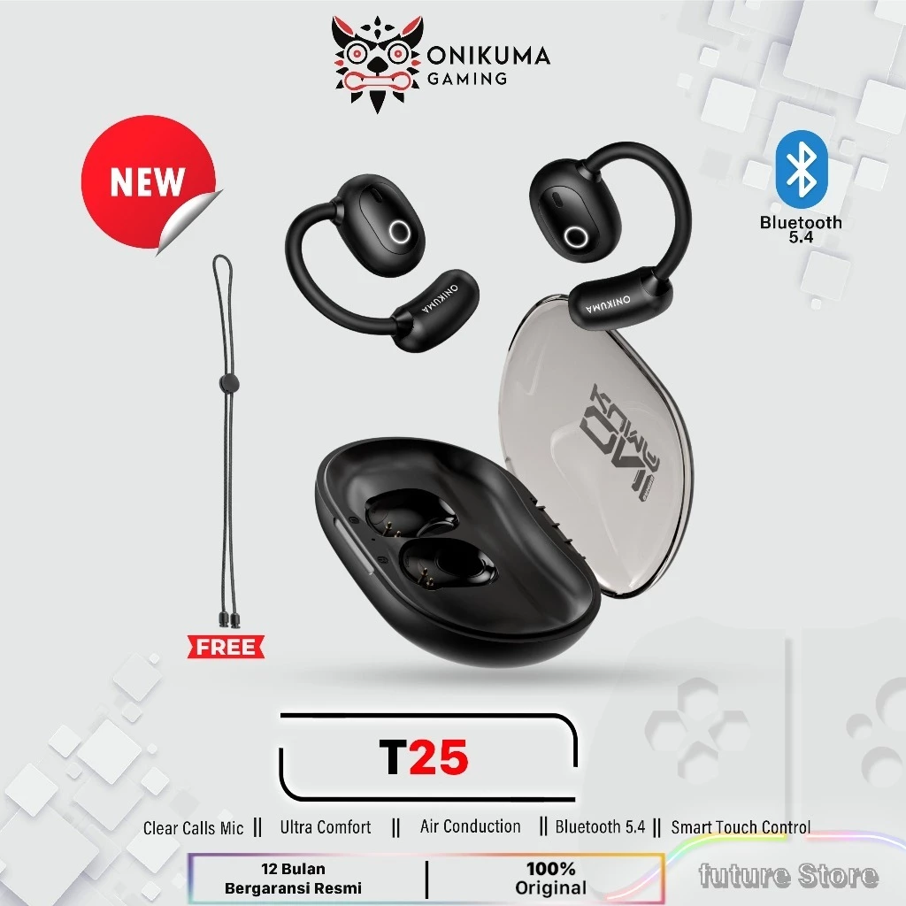 ONIKUMA TWS Headset Bluetooth TWS Gaming Earphone Kedap Suara Headphone - -TWS Onikuma T27 2.4G Wireless & Bluetooth – TWS Bluetooth Earphone Bluetooth Play 7H Mic Jernih, Touch Control, Support PS5/PC/Switch-ONIKUMA TWS T27 - True Wireless Gaming - foto 1