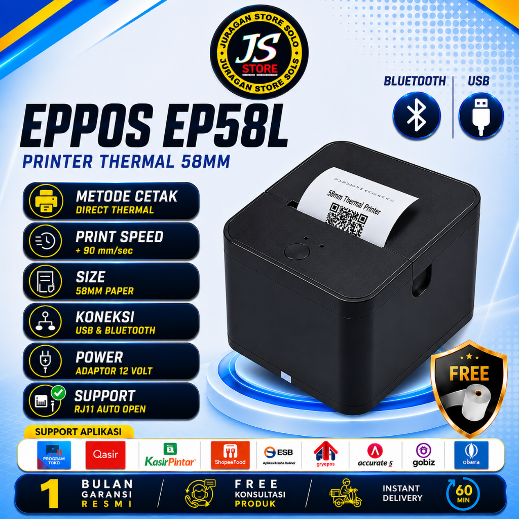 Jual Printer Bluetooth EPPOS / IWARE / JPOS RPP02 + 10 Roll Kertas ...