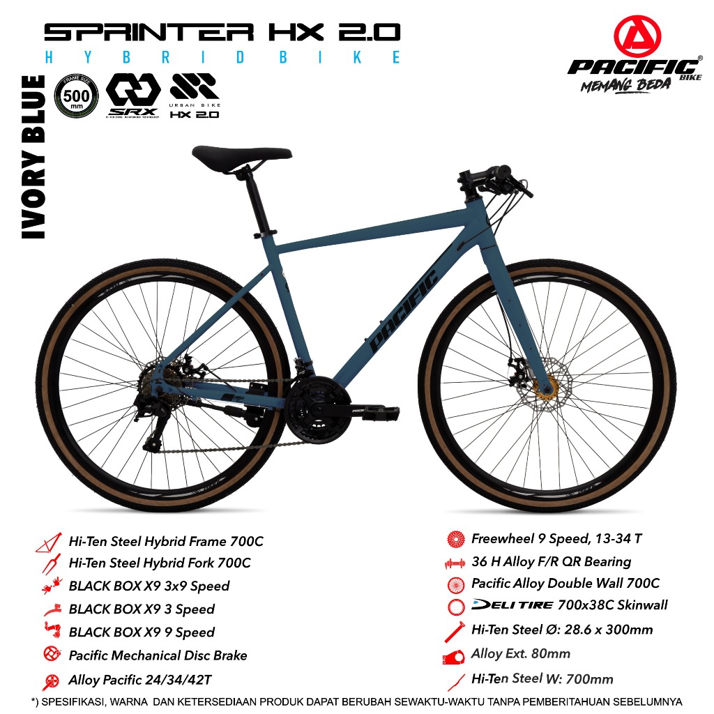 SEPEDA GUNUNG HYBRID PACIFIC SPRINTER HX 2.0 700c 3x9 SPEED / EXOTIC 2708 HR 3X8 SPEED