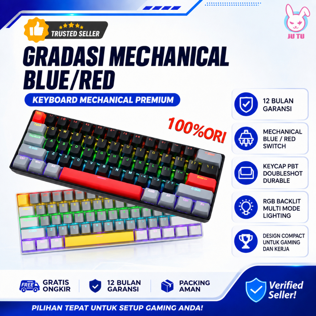 Jual JUTU Keyboard Mechanical Gaming 60% Full Anti-Ghosting, Keyboard ...