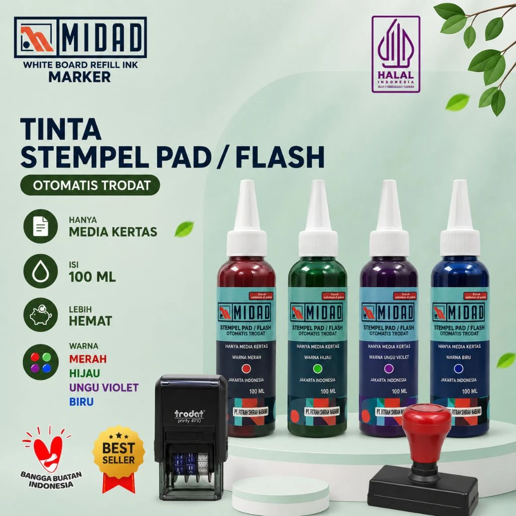 Tinta Stempel Flash Otomatis Pad Trodat 100 ml 4 Warna Midad