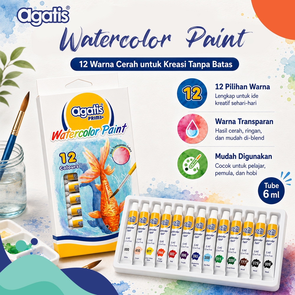Jual AGATIS - Prime Watercolor Paint Cat Air Tube isi 12 dan 24 ...