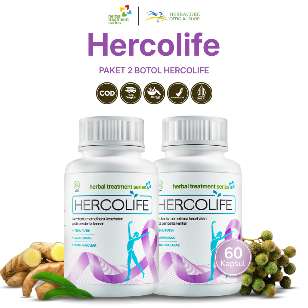 HERCOLIFE - Paket Hemat 2 Botol - Obat Kanker Herbal Treatment Series - 60 Kapsul