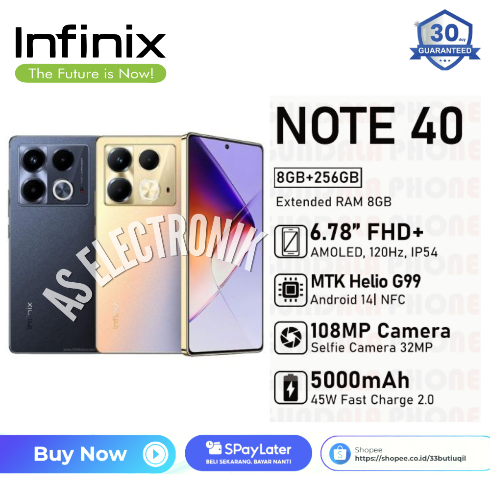 Infinix Note 40 8/256GB - Up to 16GB Extended RAM - Helio G99 - 6.78” Garansi 1 Tahun!!!!