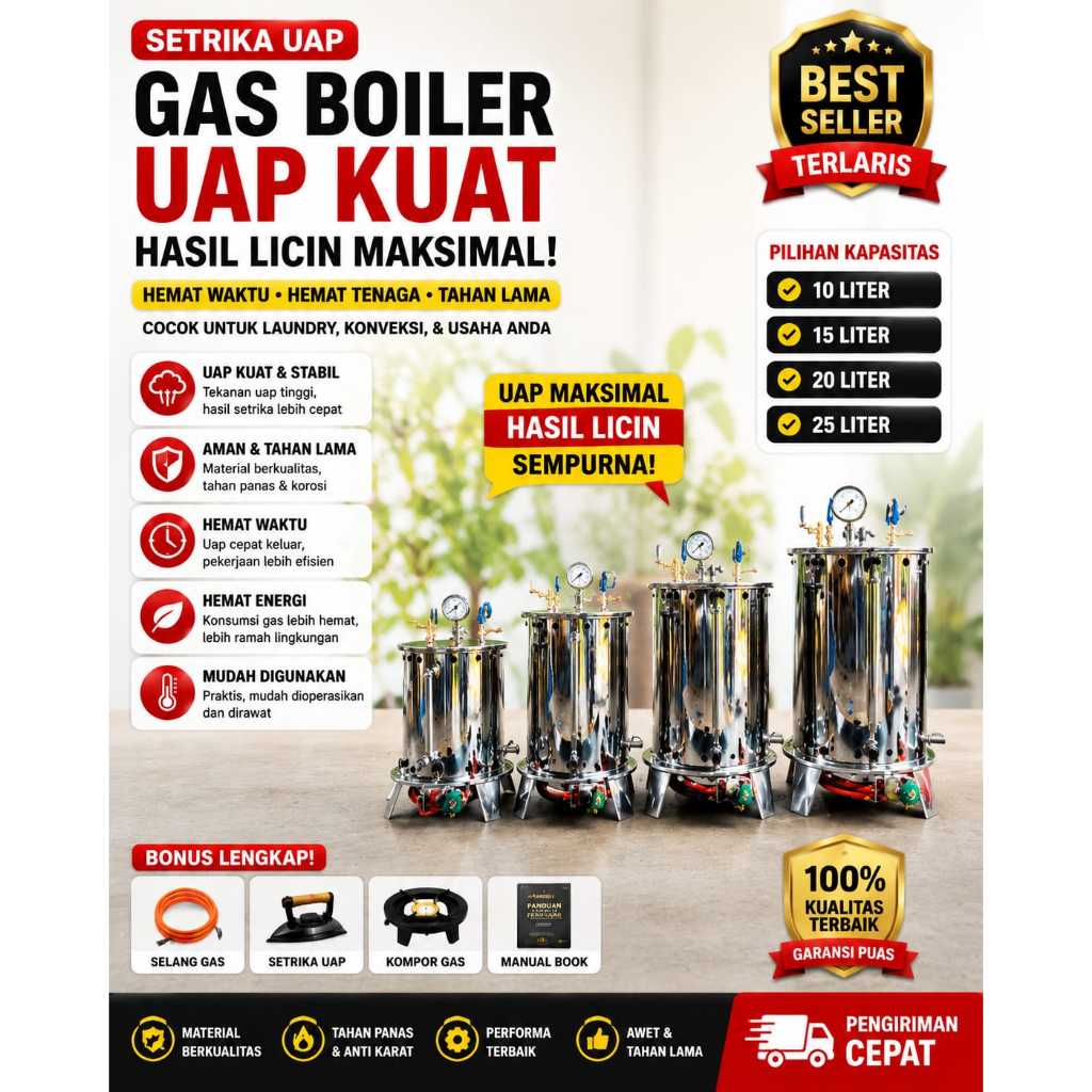 Jual Setrika Uap Laundry Industri Boiler Gas Stainless Steel 5L 10L 15L ...