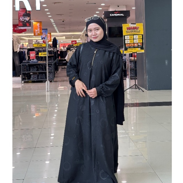 Abaya Embos KRAH sanghai Temboro.wolfis hitam full motif gamis muslim wanita promo
