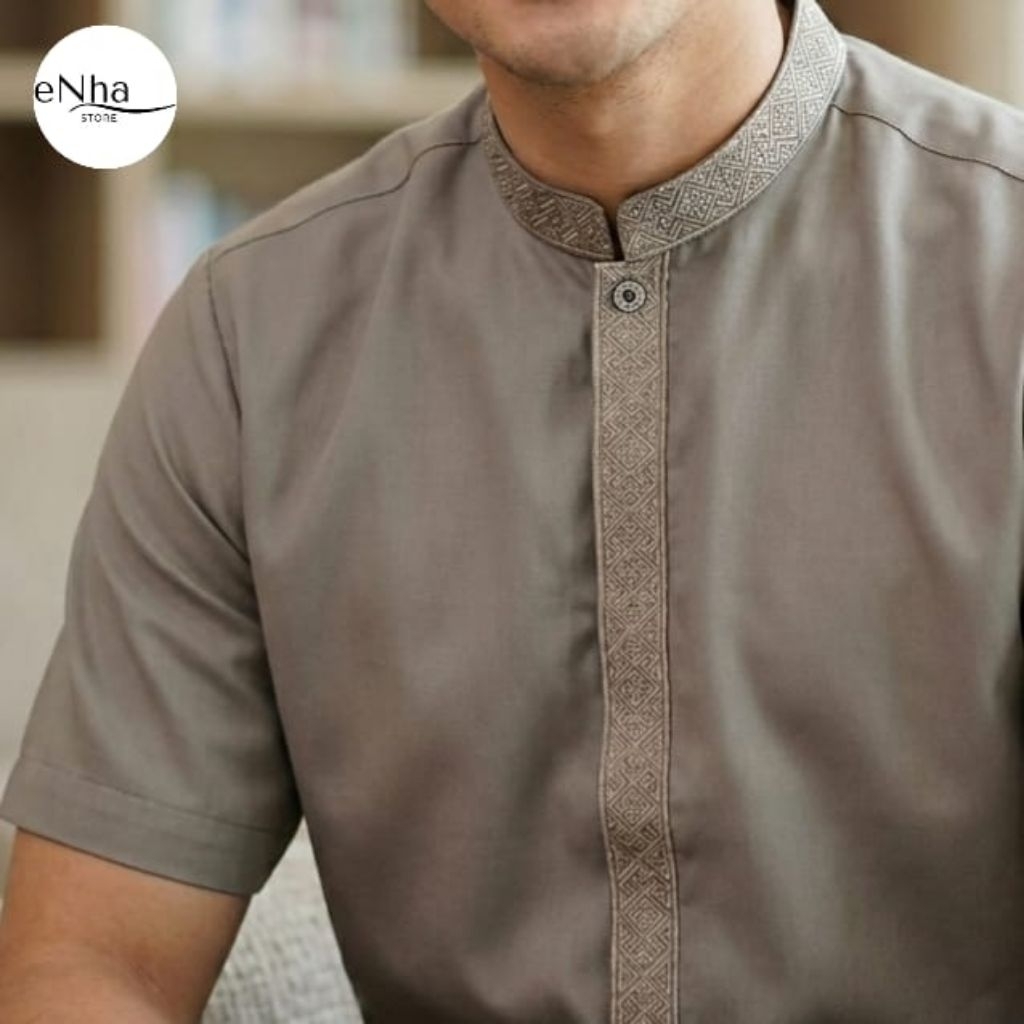 Baju Koko Dewasa Tangan Pendek  Warna Bordir Katun