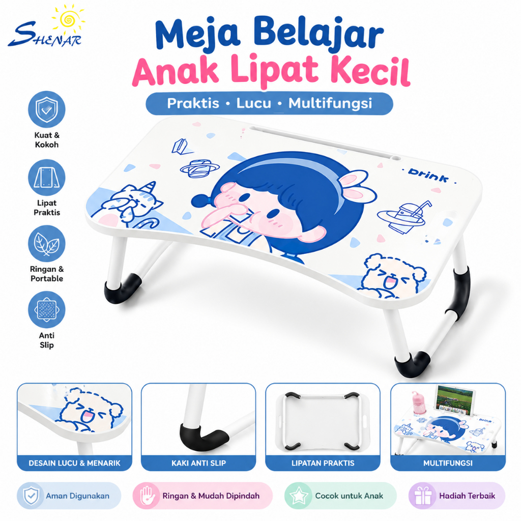 Meja Belajar Anak Meja Belajar Kecil Meja Laptop Meja Lipat Ukuran 45 X 30 X 28 