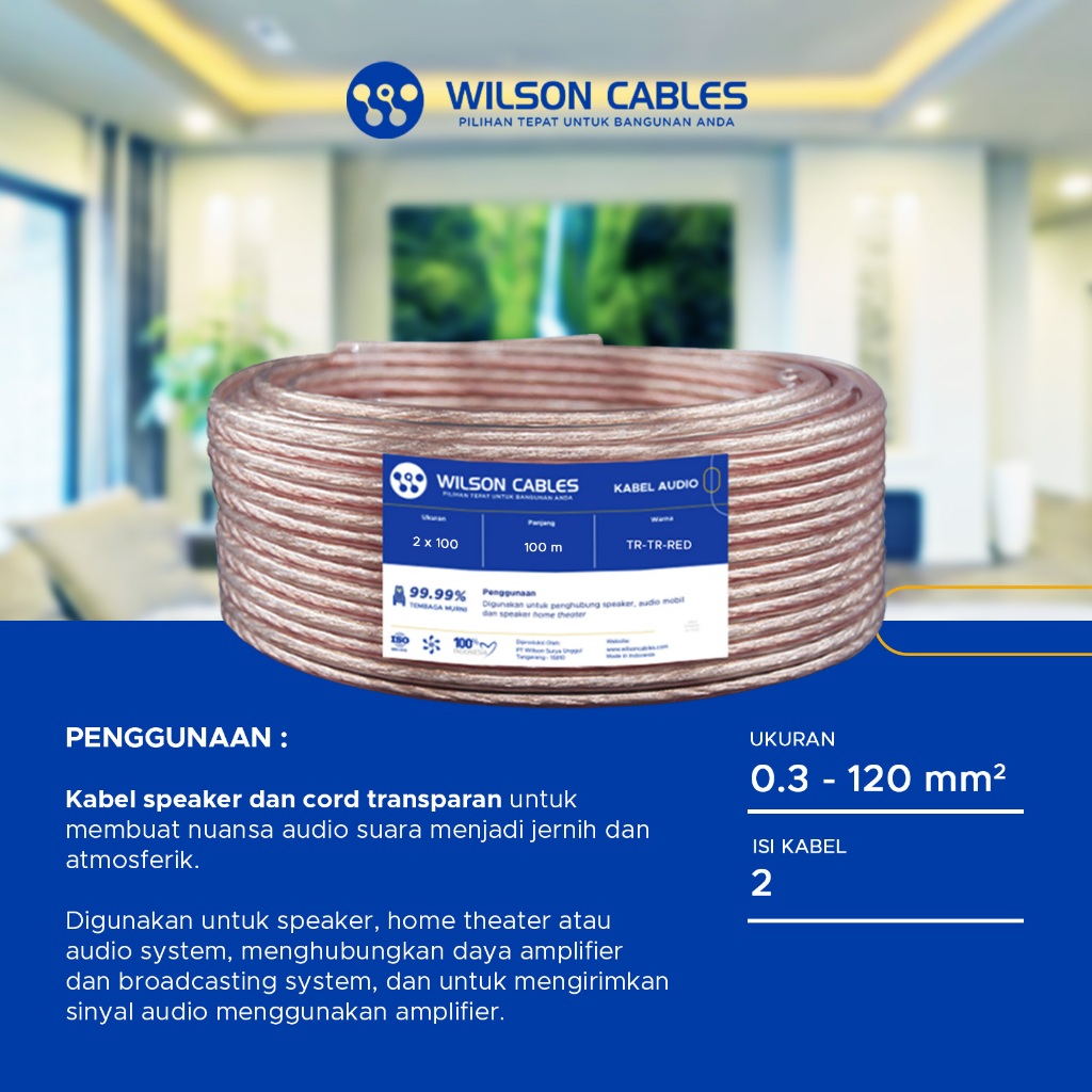 Jual WILSON CABLES - Kabel Audio 2x100 (100/0.12mm) 100 Meter - Kabel ...