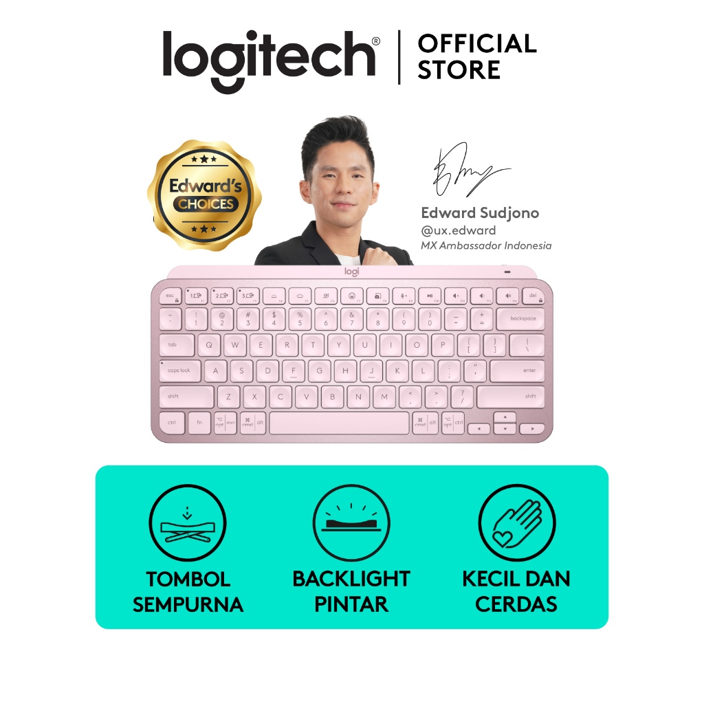 Logitech MX Keys Mini Keyboard Wireless Bluetooth Minimalist Backlit Illuminated for Power Users Windows, Mac, iOS, Linux & Android - Rose