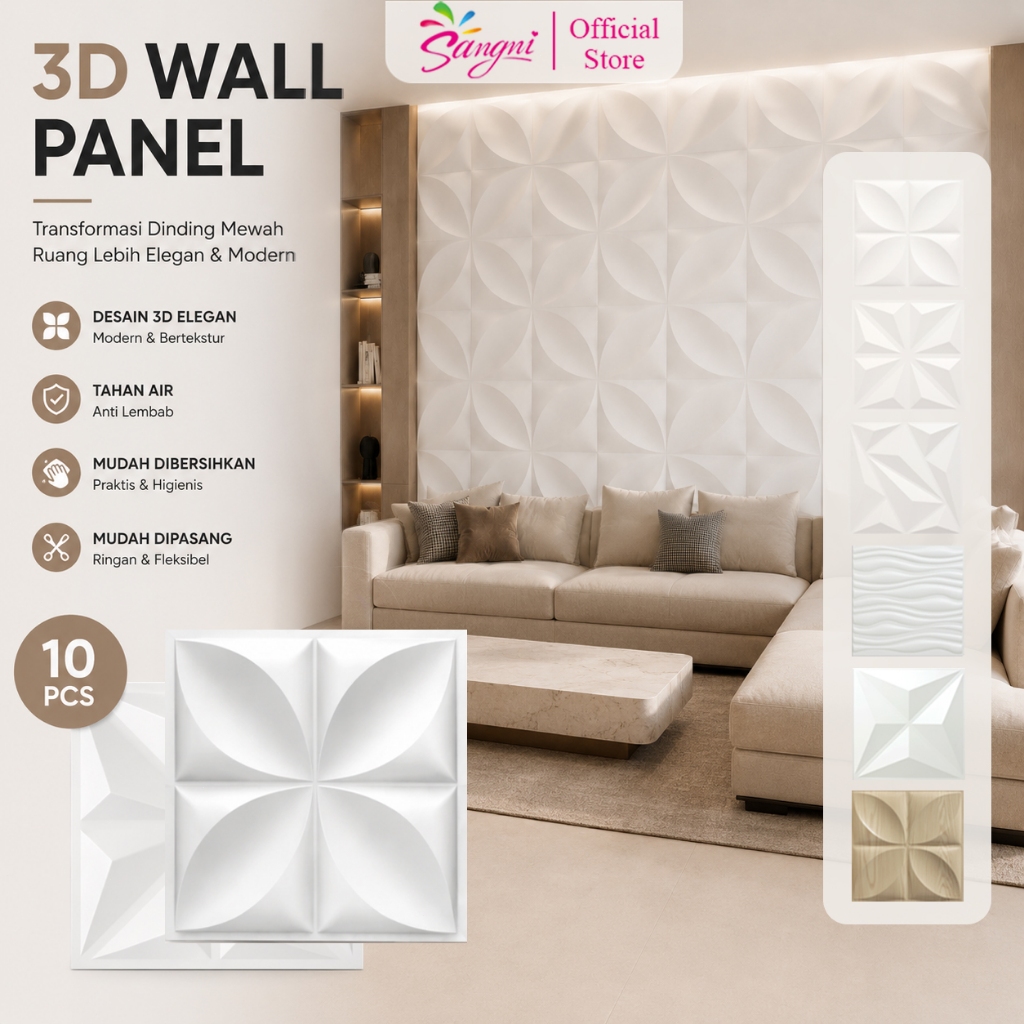 Sangni - 10PCS Wallpaper Dinding 3D Wall Panel 30x30CM 50x50CM PVC Kamar Tidur Ruang Tamu Hiasan Dinding Sticker Aesthetic