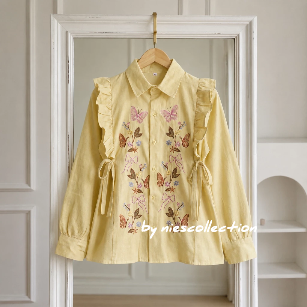 Foto 8 Kaluna Blouse Bordir Bunga - LD 120 110 104 98 92 - Atasan Wanita Bahan Linen Korean Style | 009