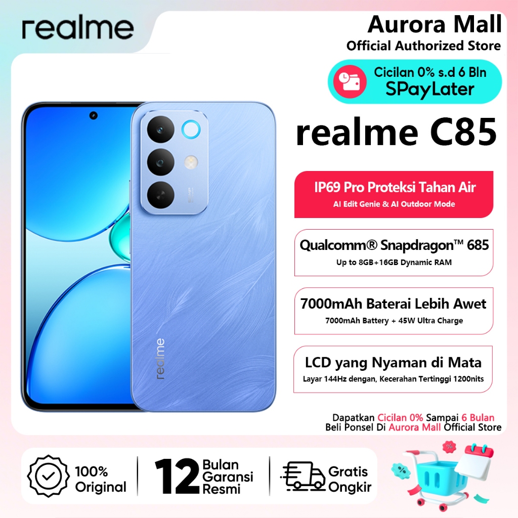 realme C85 8/128GB 8GB+16GB Extended RAM IP69 Pro Water Resistance Official Store HP Android Murah