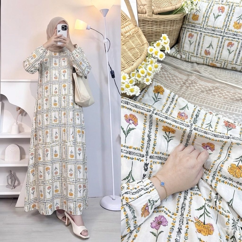 Gamis Panjang Rayon Adem Busui Friendly / Daster Anita / Long Dress Motif Kekinian / Daily Dress