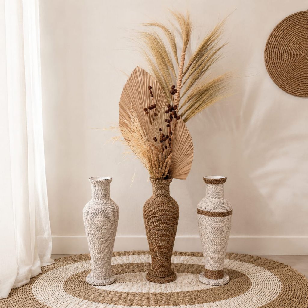 Paket hemat rustic decoration | paket bunga kering dan vas tinggi 50 cm, cocok untuk hiasan sudut ruangan
