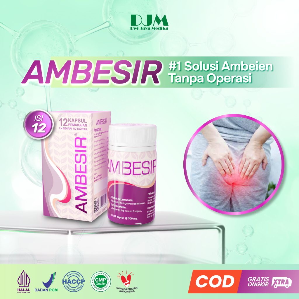 AMBESIR 12 Kapsul – Obat Ambeien Ambeyen Wasir BAB Berdarah Ampuh Mengandung Daun Ungu Wungu ORI Kembang Bulan