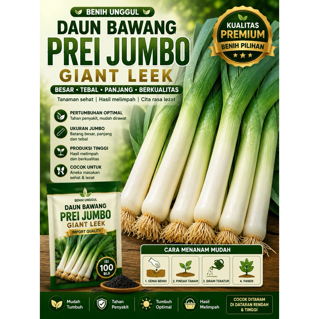 100 Benih Bibit Biji - Daun Bawang Prei Jumbo Giant Leek Seeds - IMPORT