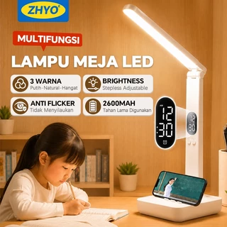 ZHYO Lampu Meja LED Jam Digital Belajar Lampu Baca Eye Protection Anti Silau  Lampu Meja Touch Control 3 Warna Cahaya Adjustable Holder HP Lampu Belajar Anak Kantor