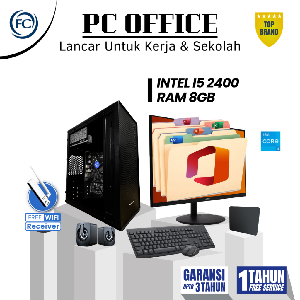 PC Office Admin Kasir i5 RAM 8GB (Silver) Full set - Siap Pakai Include Monitor & Aksesoris