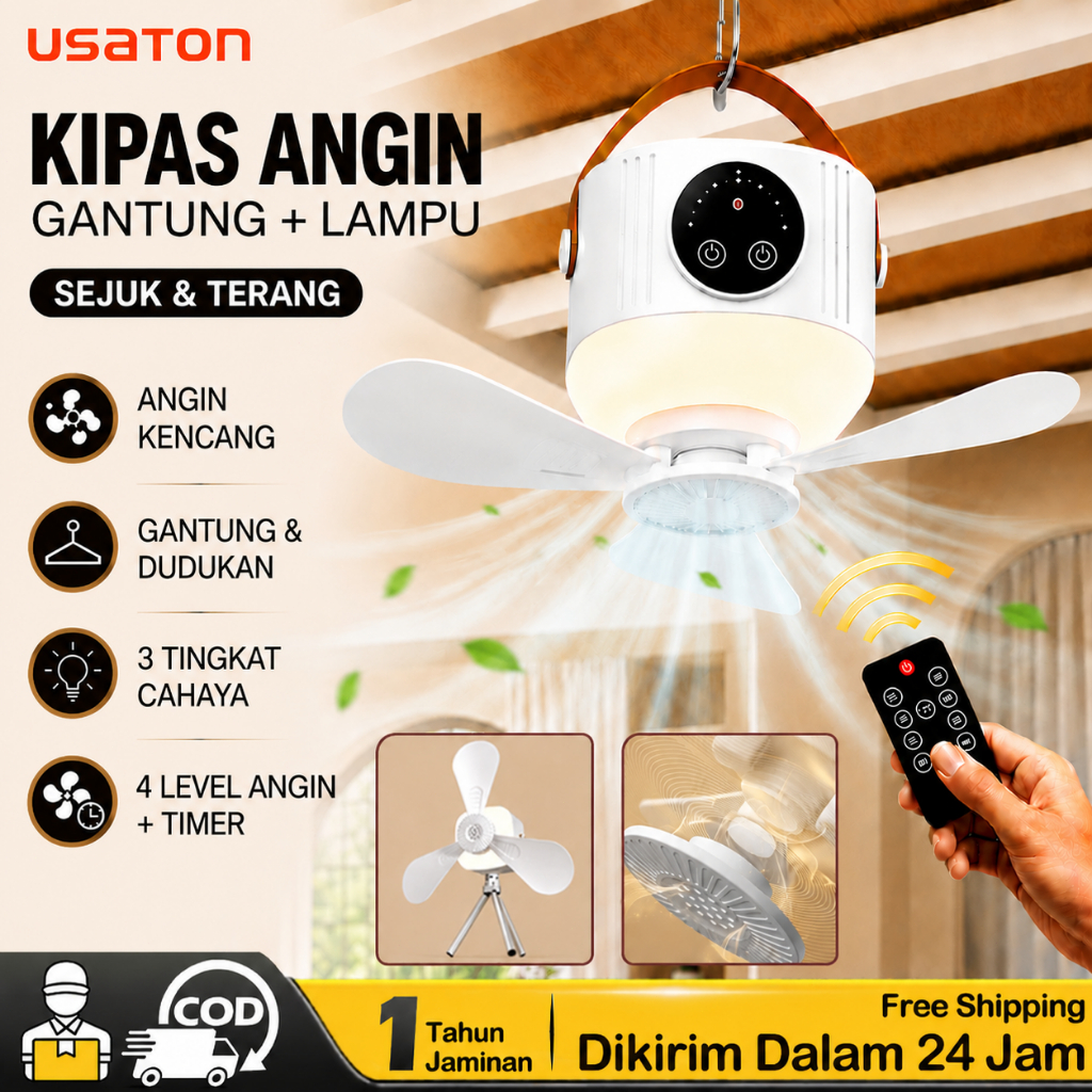 Jual Kipas Lampu LED Portable 2in1 Kipas Angin Plafon & Berdiri 4 ...