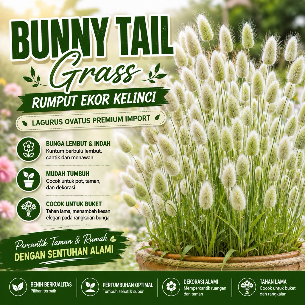 ISI PAKET: 20 Bibit Bunga Rumput Ekor Kelinci Bunny Tail Benih Tanaman Hias Bunga Lagurus Ovatus Premium Import -RSB1990