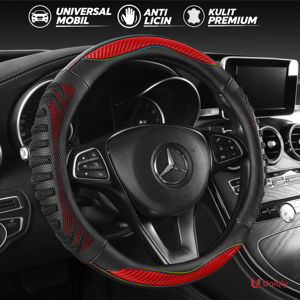Cover Sarung Stir Mobil Kulit dan Karet Premium 3D Universal Anti Slip