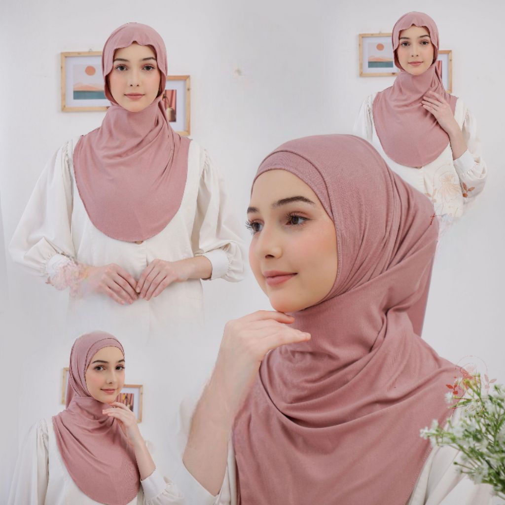 Hijab Huma Instan Bergo Size M Bahan Kaos Jersey Premium Cooltech Meleyot Top Bisa Empat Model