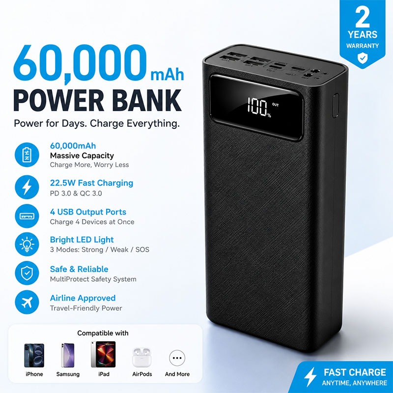 PUNING LENTIVEN PowerBank 60000mAh 4 USB Fast Charging