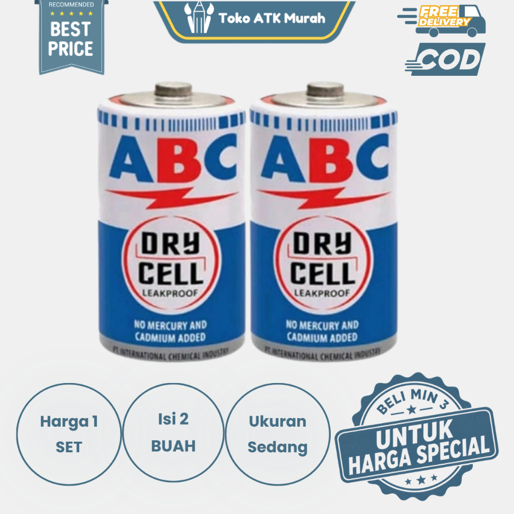 Jual Batu Baterai Sedang ABC Biru Dry Cell R14 C ( Isi 2 Buah ...