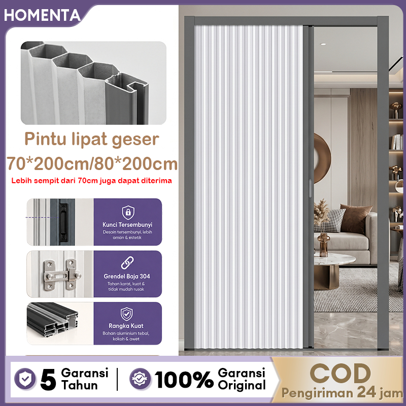 HOMENTA Pintu Lipat Sarang Lebah PVC 70x200 80x200cm Tanpa Bor Anti Karat Pintu Kamar Mandi Dapur Kamar Tidur Penyekat Ruangan