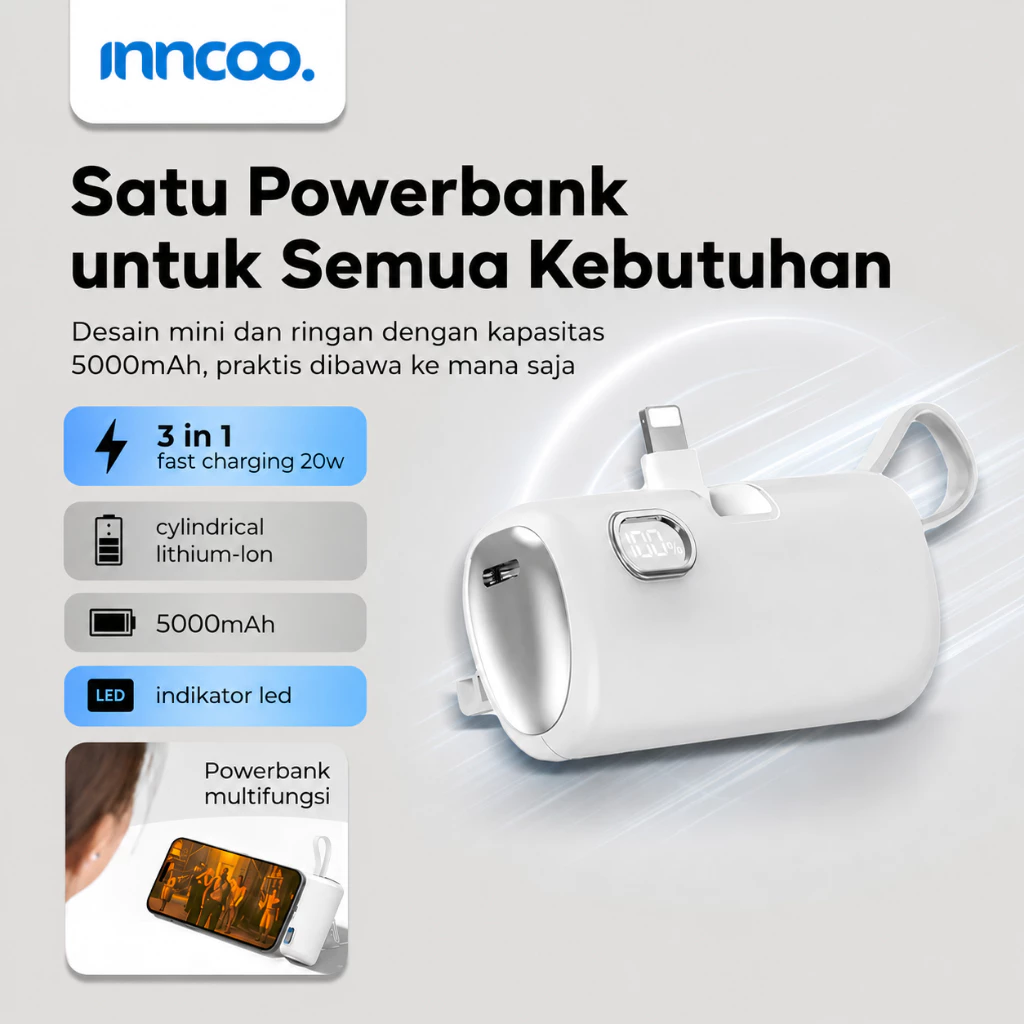 INNCOO Mini Powerbank 5000mAh 3 in 1 Fast Charging 20W  INPB01