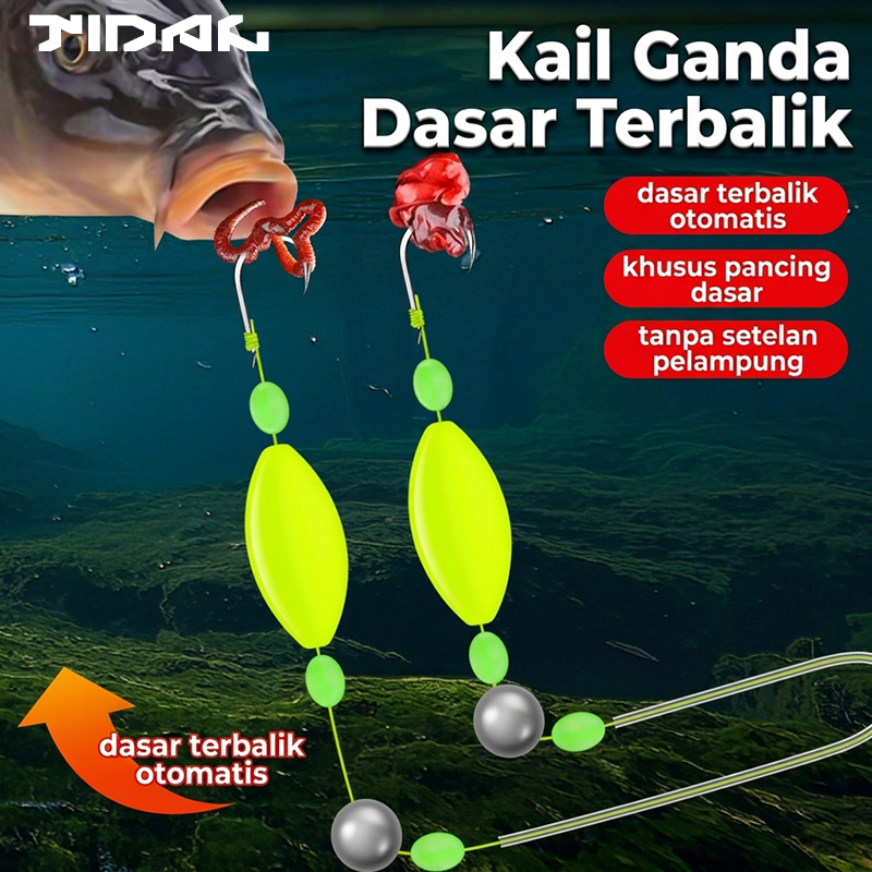 Rangkaian Pancing Anti Nyangkut Kait Ganda Pelampung Mengambang Dasaran Umpan Kail Ikan Mas Nila Mujair Kain PE Ikat Kuat