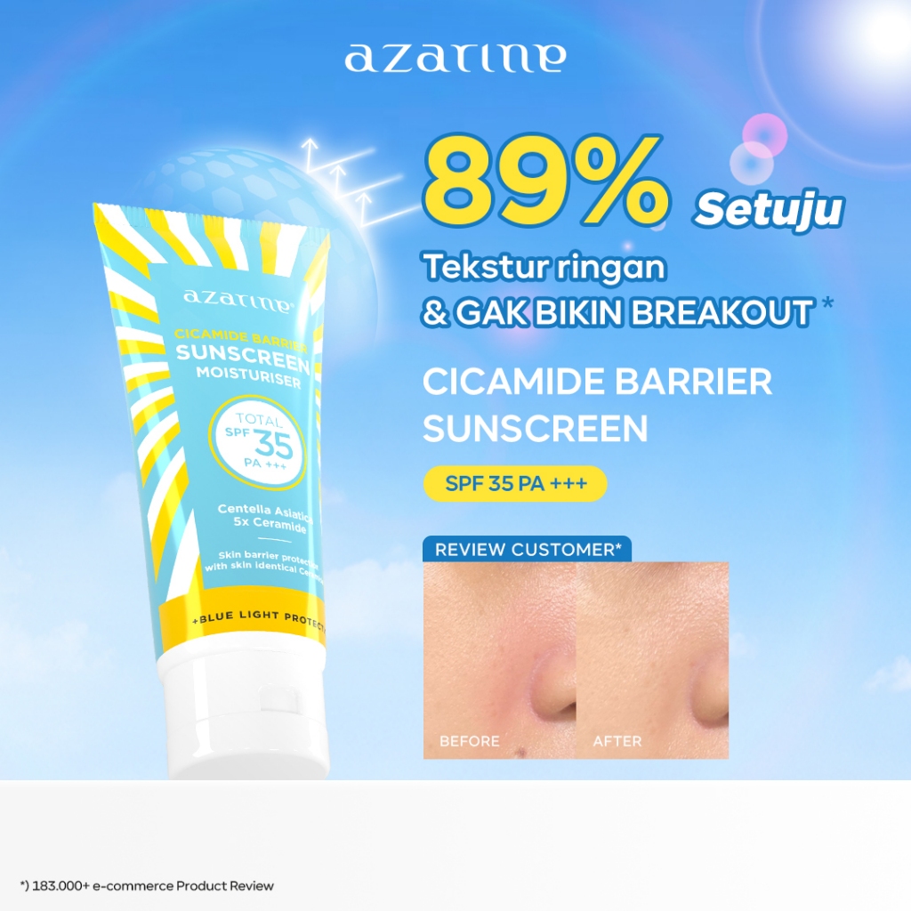 Azarine Cicamide Barrier Sunscreen Moisturiser SPF35 PA+++ [LOLOS UJI INVIVO INVITRO] Chemical Sunscreen Gel Untuk Skin Barrier Protection Sunscreen Kulit Kering Berjerawat Sensitif 40ml