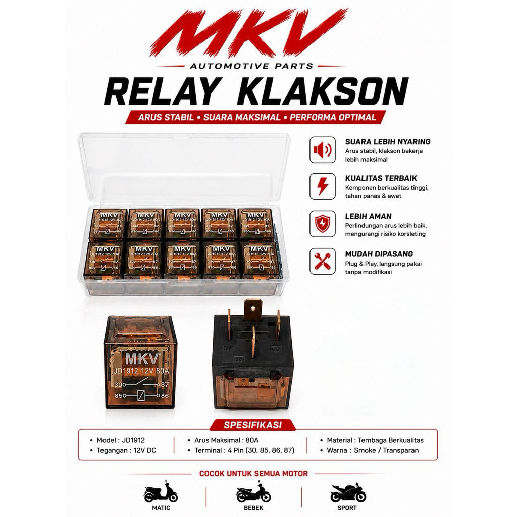 Jual PAKET HEMAT 10 PCS | RELAY KLAKSON TRANSPARAN KAKI 4 12 VOLT 80 ...