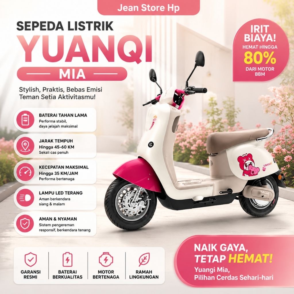 SEPEDA LISTRIK YUANQI/MIA BATERAI TAHAN LAMA