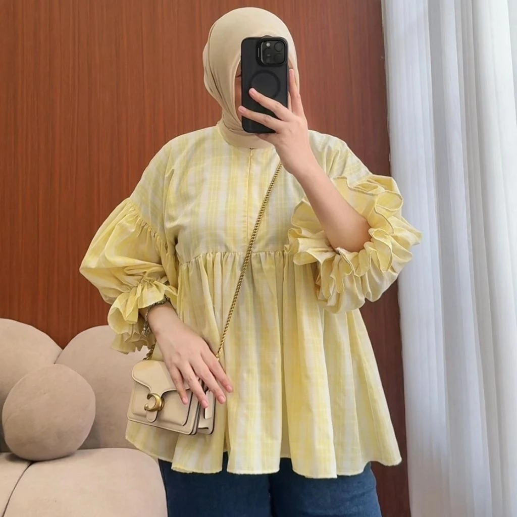 LKA.ID - Zoui Blouse Katun Baju Atasan Wanita Kekinian Kemeja Lengan Balon Desain Elegan Nyaman untuk Tampilan Modern - foto 1