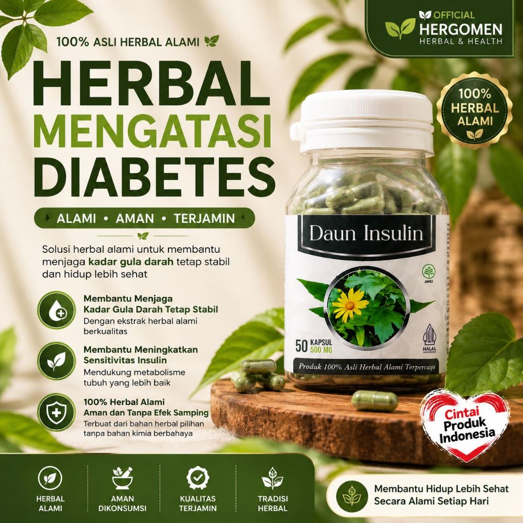 Hergomen Kapsul Daun Insulin Original Herbal ( Diabetes, Hipertensi, Gula Darah)