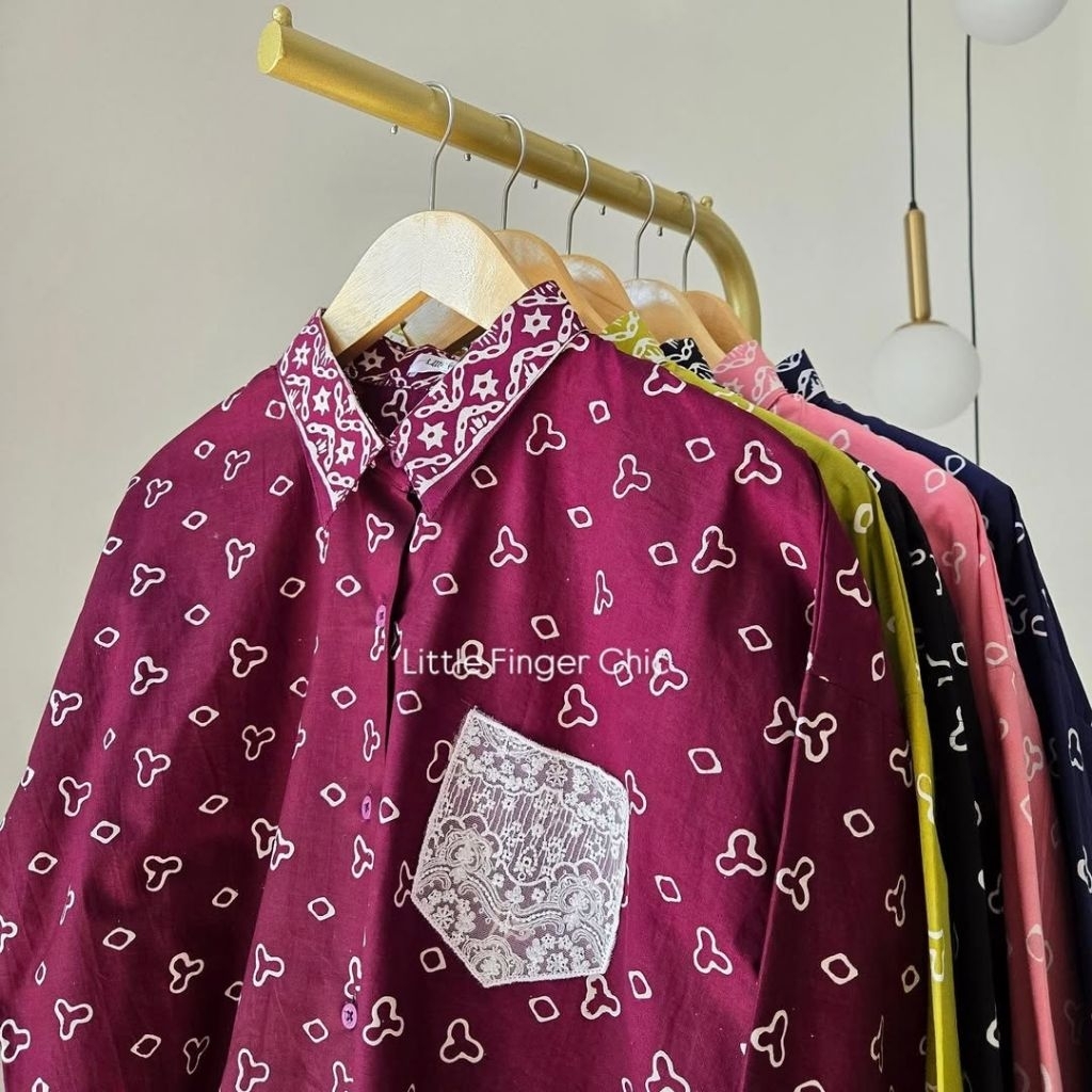Batik Oversized Embroidery Pocket, Kemeja Kerah Bordir |…